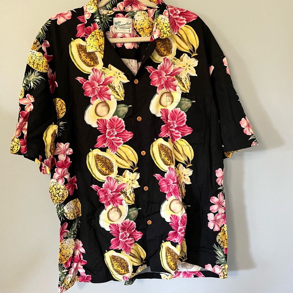 Diamond Supply Co Black and Pink Casual Button Down Shirt
